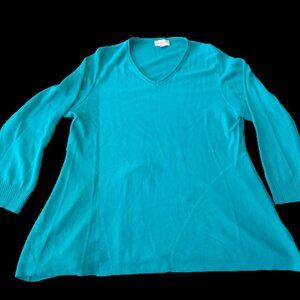 Teal Turquoise Blue Sweater Curvy Woman Plus Size 18 20 V Neck Avenue